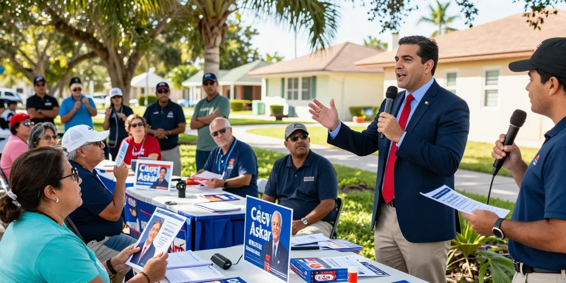 Candidate Casey Askar engaging with voters at a Florida community event.
