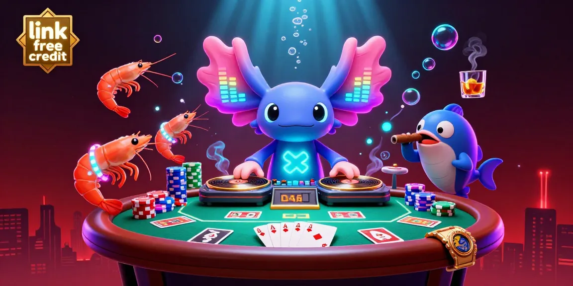 Experience the excitement of link free credit with vibrant casino-themed 3D illustration featuring lively underwater characters.