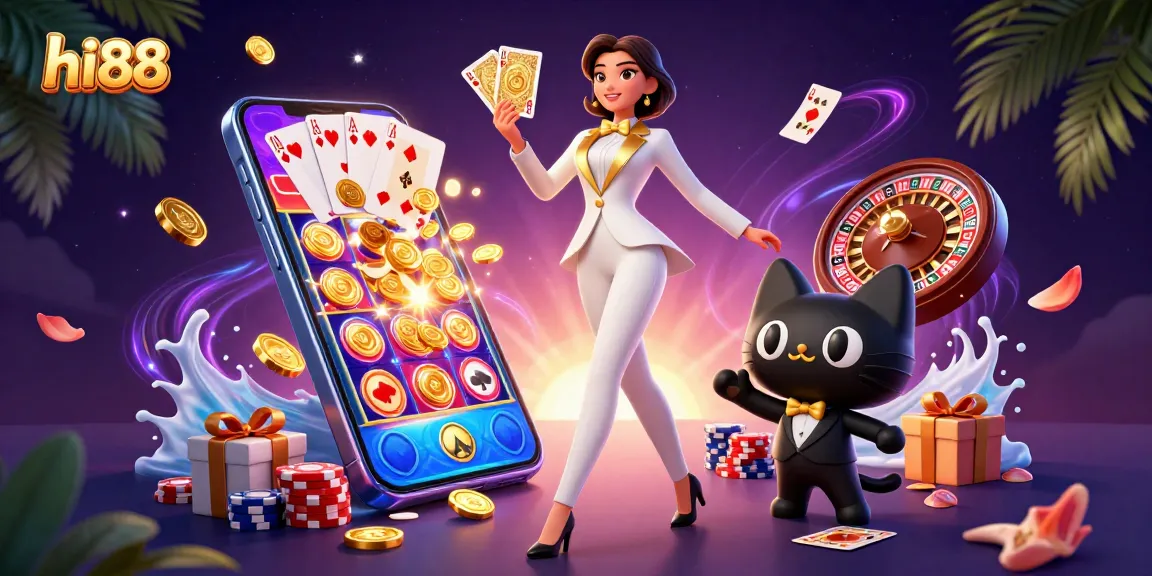 Engage in thrilling gameplay at hi88 with a glamorous 3D illustration of a woman shuffling cards.
