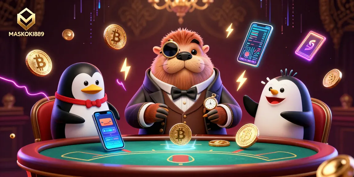 Join the underwater poker game with MASKOKI889 featuring a walrus and his sophisticated companions.