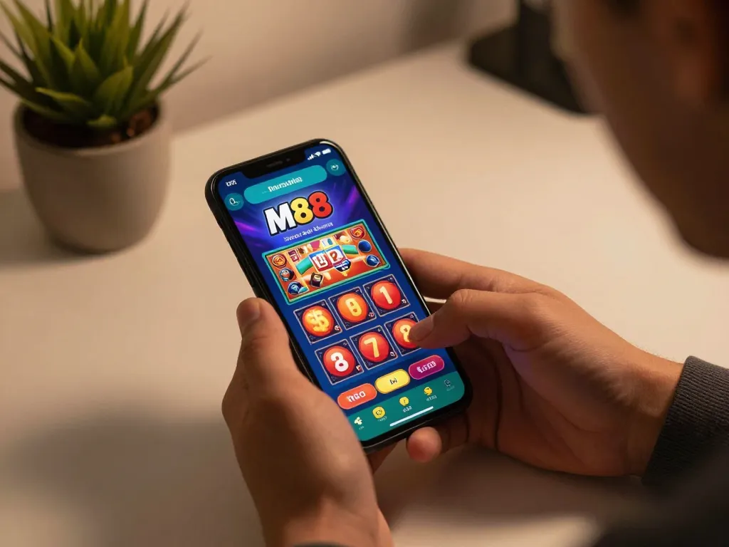 เข้าถึงประสบการณ์เกม ทางเข้าm88 มือถือ ด้วยสมาร์ทโฟนที่แสดงเกมคาสิโน