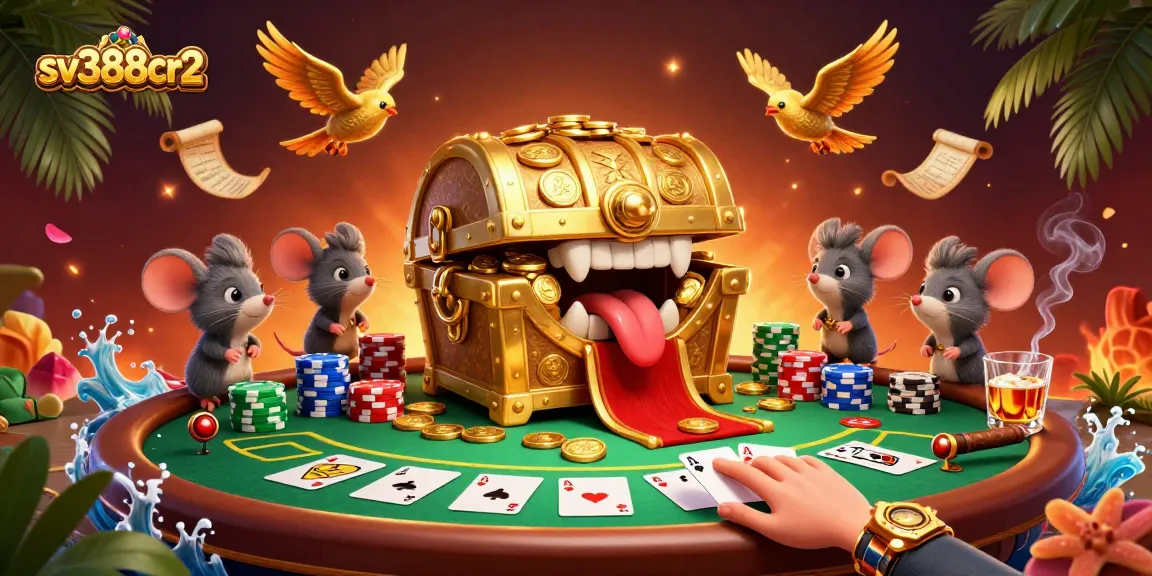 Experience thrilling action at sv388cr2 as mice chase treasures amidst poker excitement.