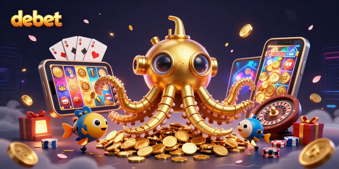 Engage with debet's thrilling slot games through a lively 3D illustration of a kraken submarine.