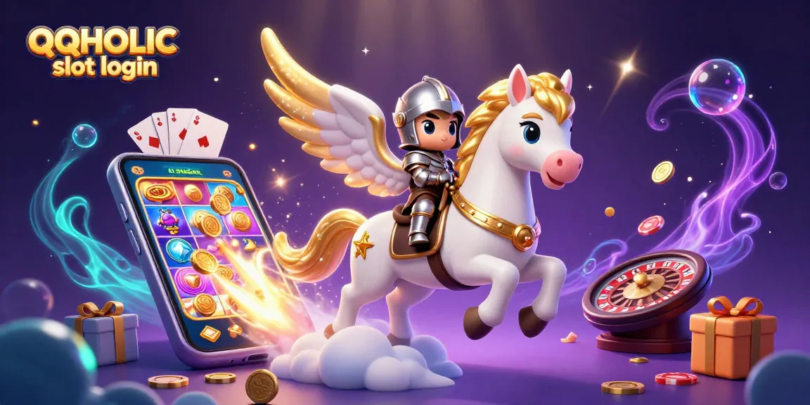 Engage in thrilling gaming with QQHOLIC slot login, featuring celestial elements and dynamic casino visuals.