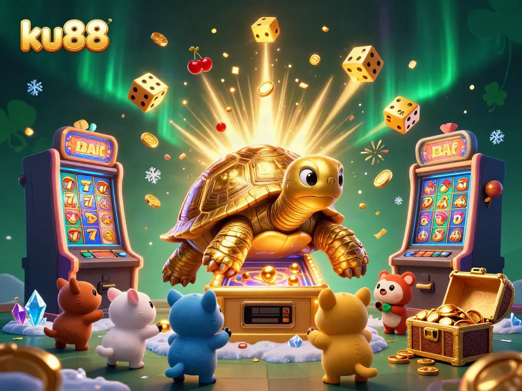 Join the thrill with ku88's oversized golden tortoise pinball machine and epic jackpot elements.