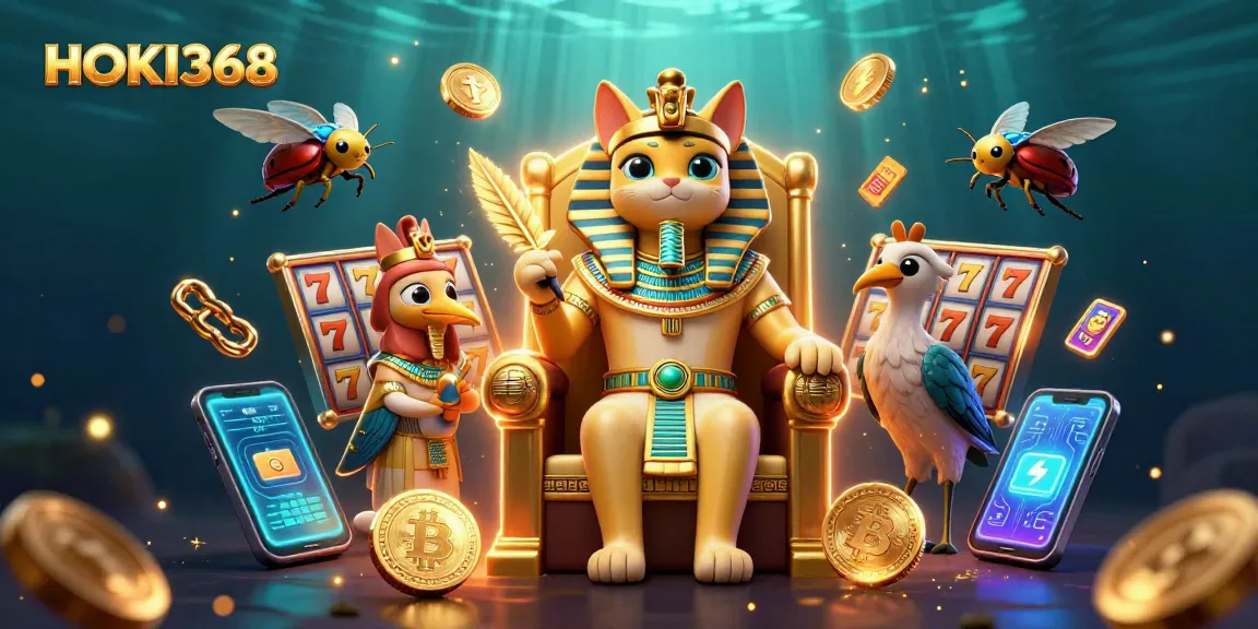 Spin the reels with HOKI368's colorful jackpot scene, showcasing a cartoon pharaoh cat