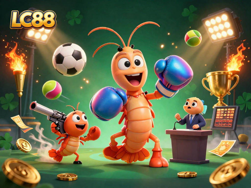 Experience thrilling gameplay at LC88 with this vibrant 3D illustration featuring dynamic sports elements.