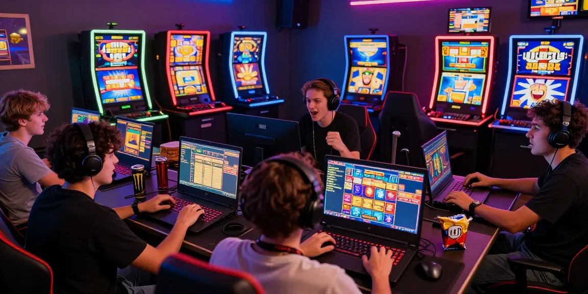 Exciting slot gaming scene showing players on devices with deposit tanpa minimal
