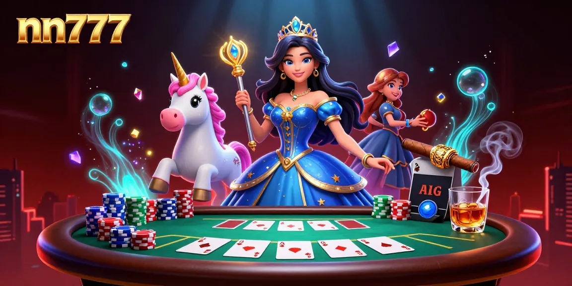 Win big with nn777 in a vibrant casino scene showcasing poker elements and rewards.