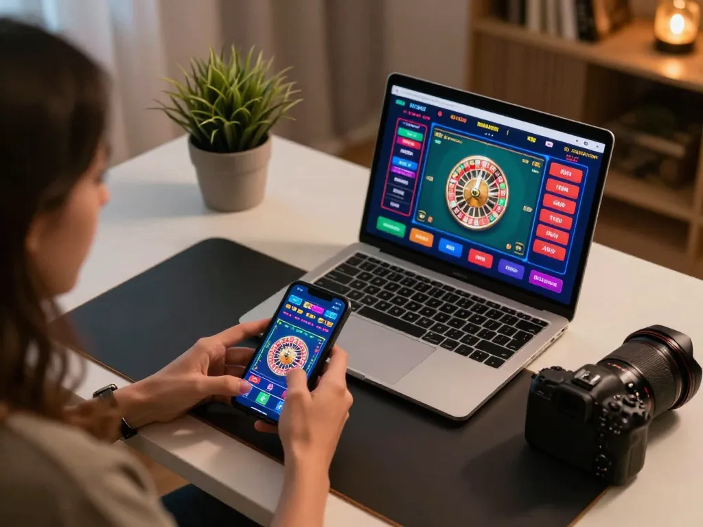 Engaged player at home using jun88 for strategic online casino gaming with vibrant interface
