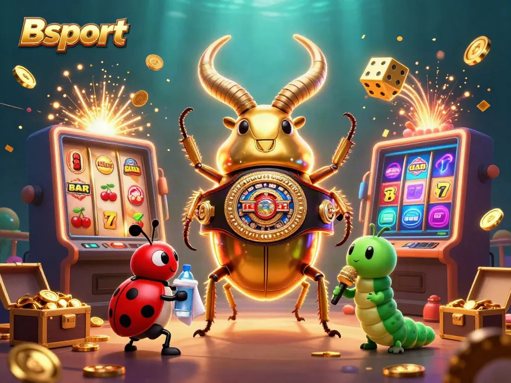 Experience thrilling gameplay with Bsport's golden stag beetle champion amidst dynamic casino elements.