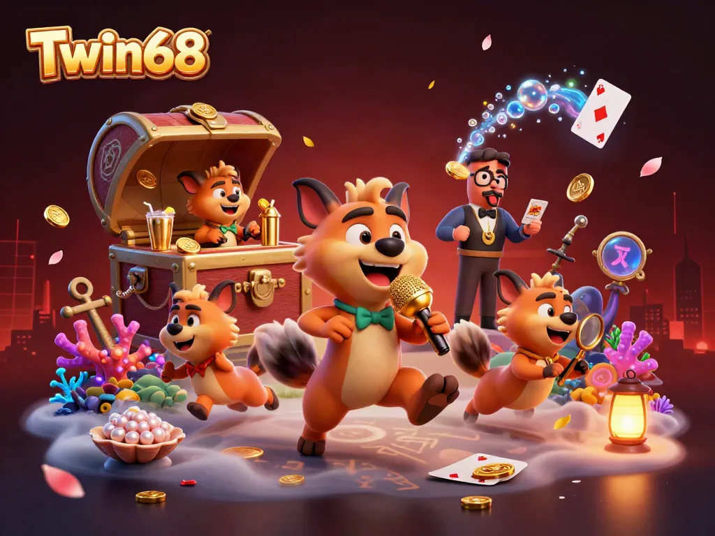 Experience exciting gaming moments at Twin68's vibrant casino with lively animated hyenas.