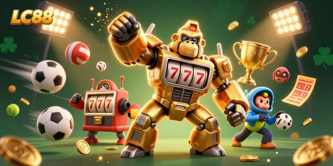 Engage with LC88's thrilling golden gorilla mech and dynamic sports gambling action.