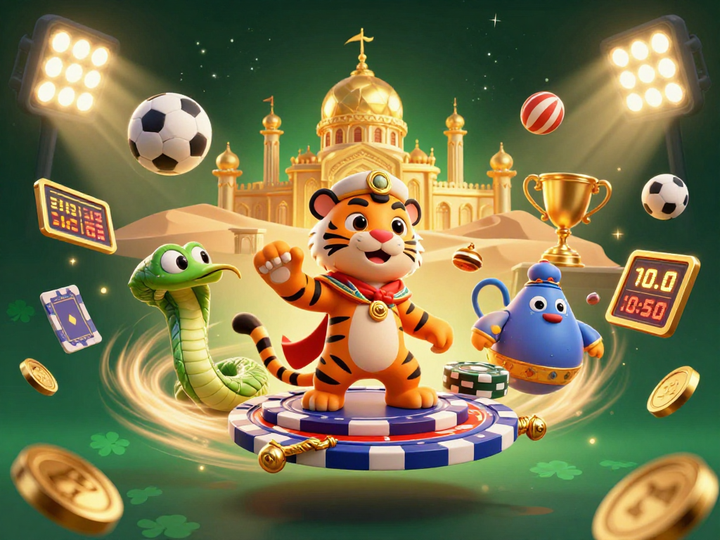 IDQQ88 showcases an Arabian-themed casino scene with dynamic sports elements and a vibrant atmosphere.
