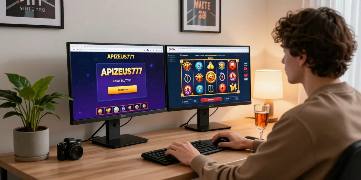 User enjoying gameplay on daftar apizeus777 in a modern home office, celebrating wins.