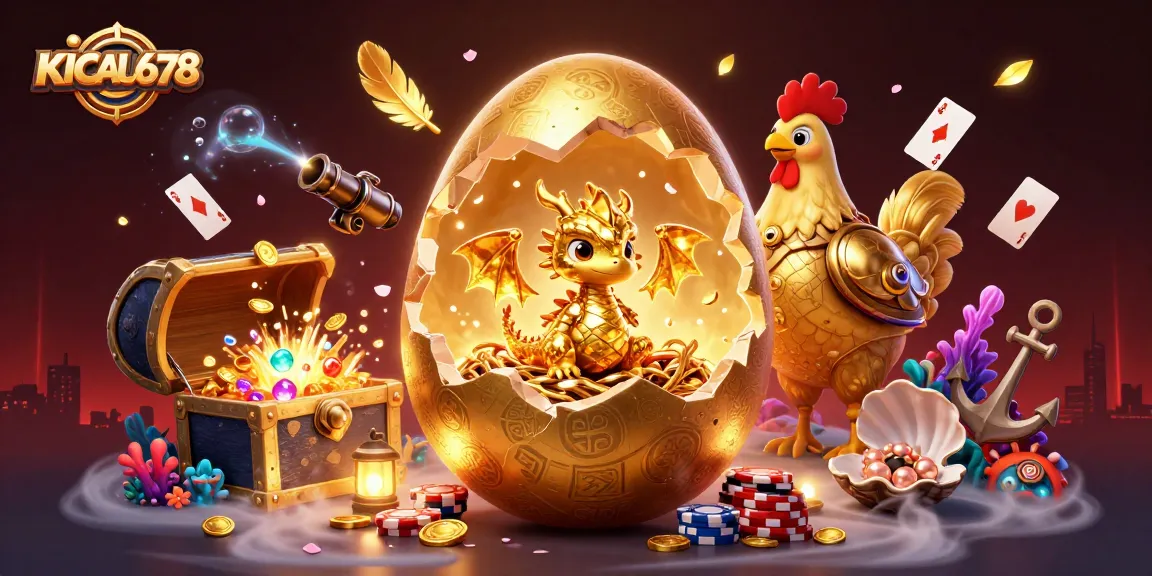 KICAU678 showcases a golden dragon amidst poker chips and glowing casino treasures, evoking excitement.