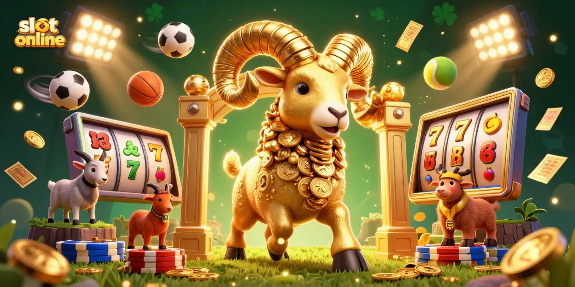 Experience the thrill of slot online with our 3D illustration featuring festive winning elements and vibrant game symbols.