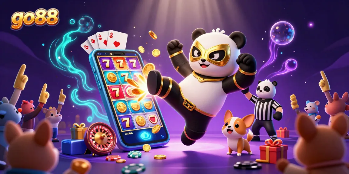 Experience thrilling action with go88 in a vibrant scene featuring a wrestling panda and game elements.