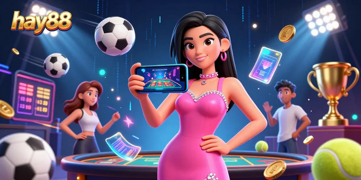 Experience thrilling casino gameplay at hay88 with a stunning woman engaging in live dealer action.