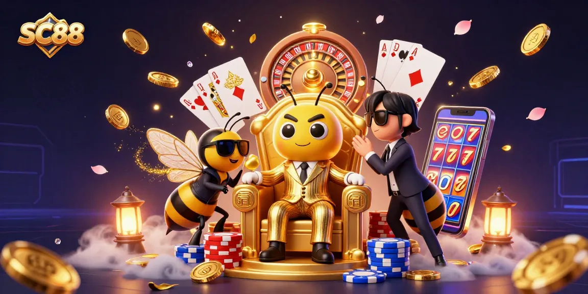 Experience the thrill of SC88 with a whimsical bumblebee mob boss in a vivid casino scene.