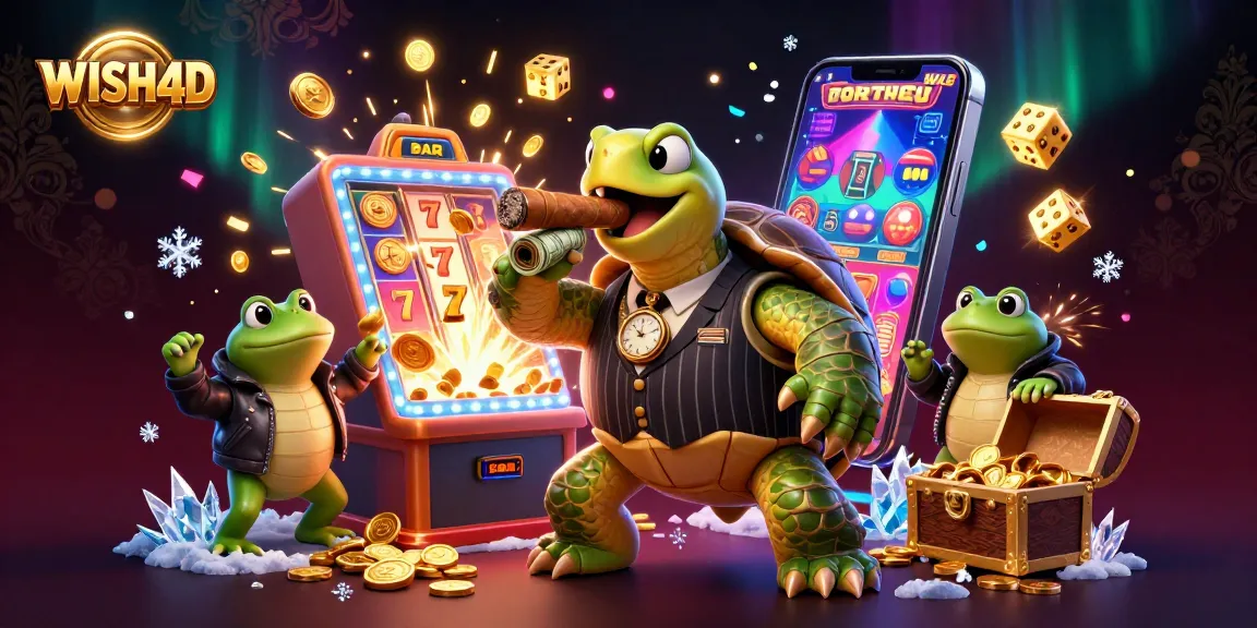 Engage in WISH4D excitement with a vibrant casino scene featuring a snapping turtle mobster.