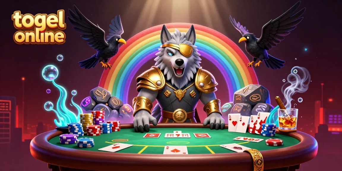 Engage in thrilling togel online games with a vibrant scene filled with heroes and casino elements.