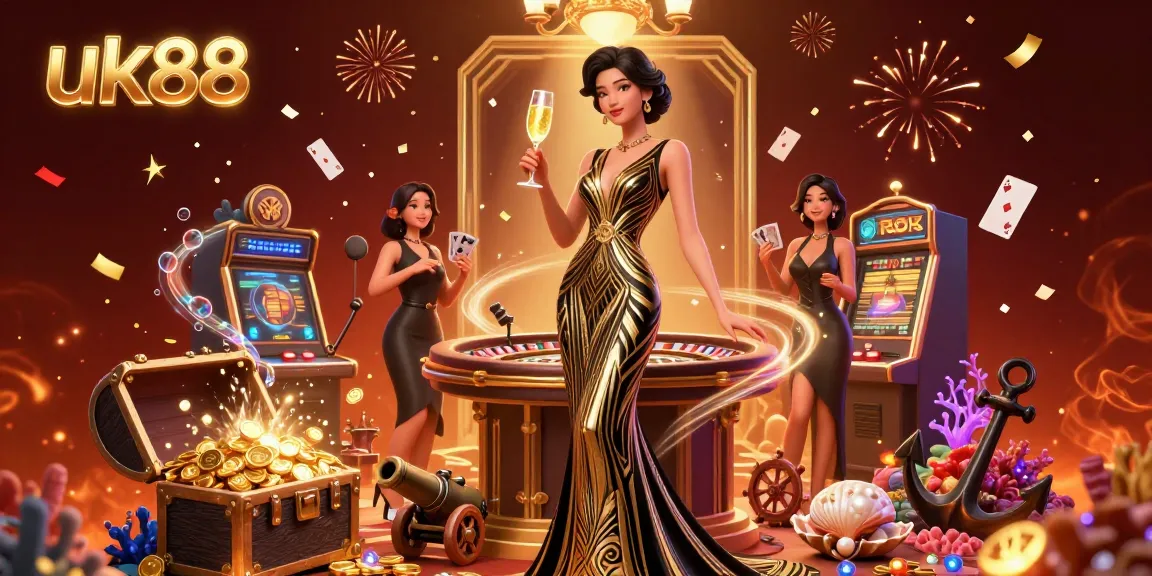 Join the excitement of uk88 with a glamorous Asian woman at a roulette table, enjoying a vibrant casino night.