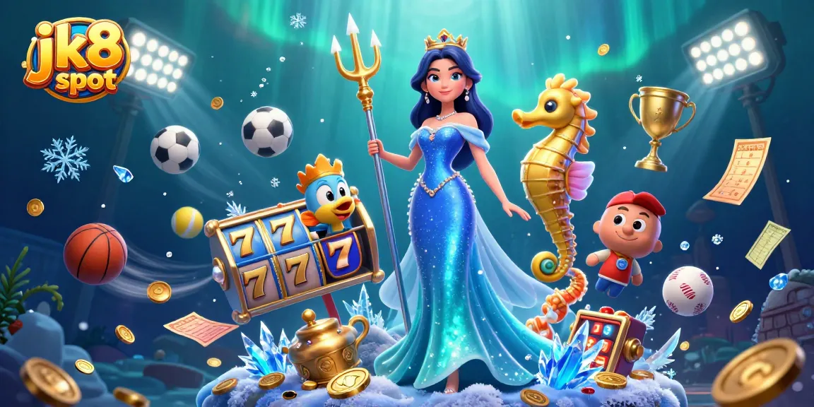 Experience excitement with the jk8 slot in this vibrant 3D casino illustration.