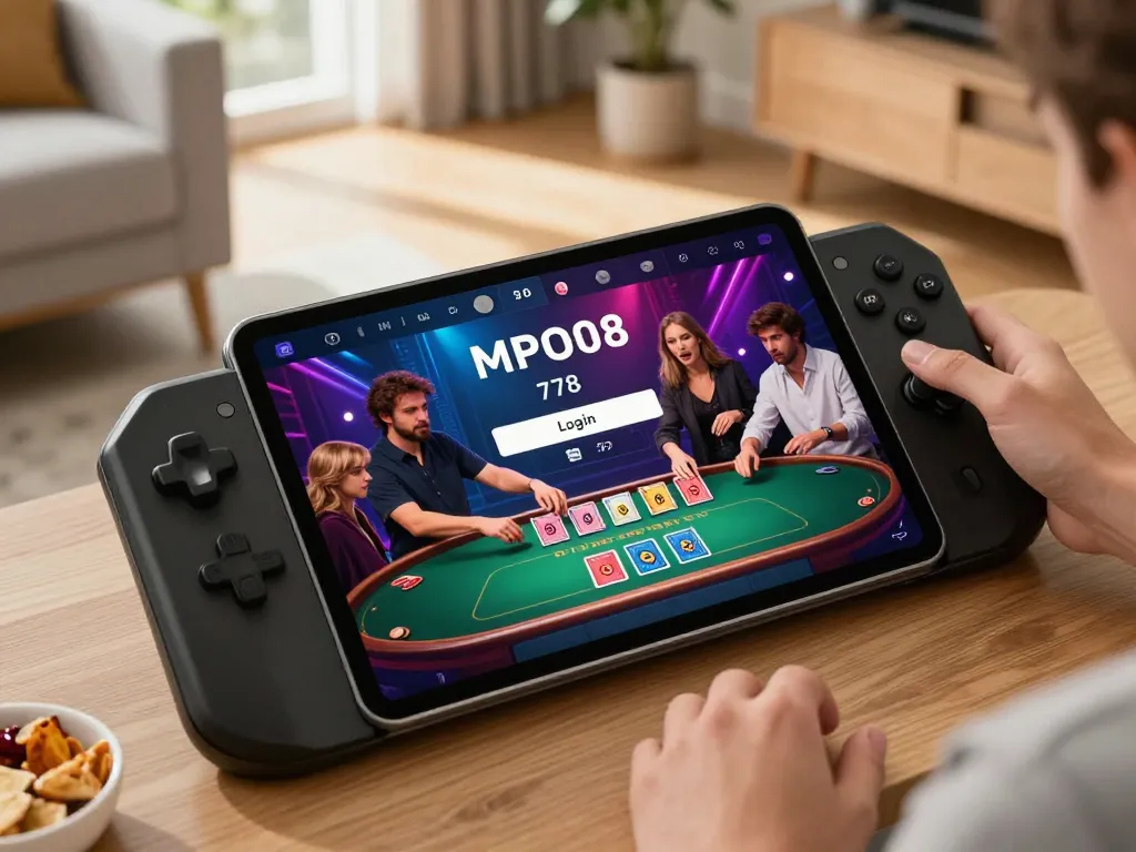 MPO08 Login 778 screen showing vibrant online gameplay in a cozy home setting