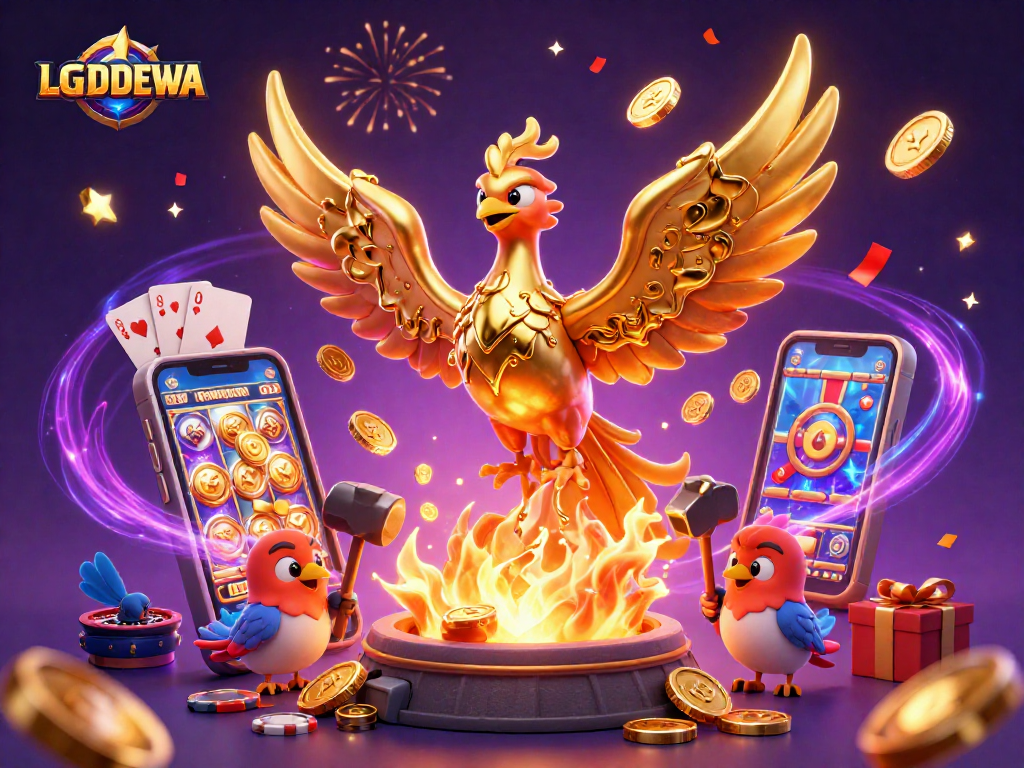 Experience the thrill of LGODEWA's golden phoenix in a vibrant casino scene.