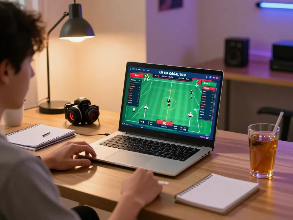 Engaging in đá gà trực tiếp online betting with a laptop setup in a cozy home office.