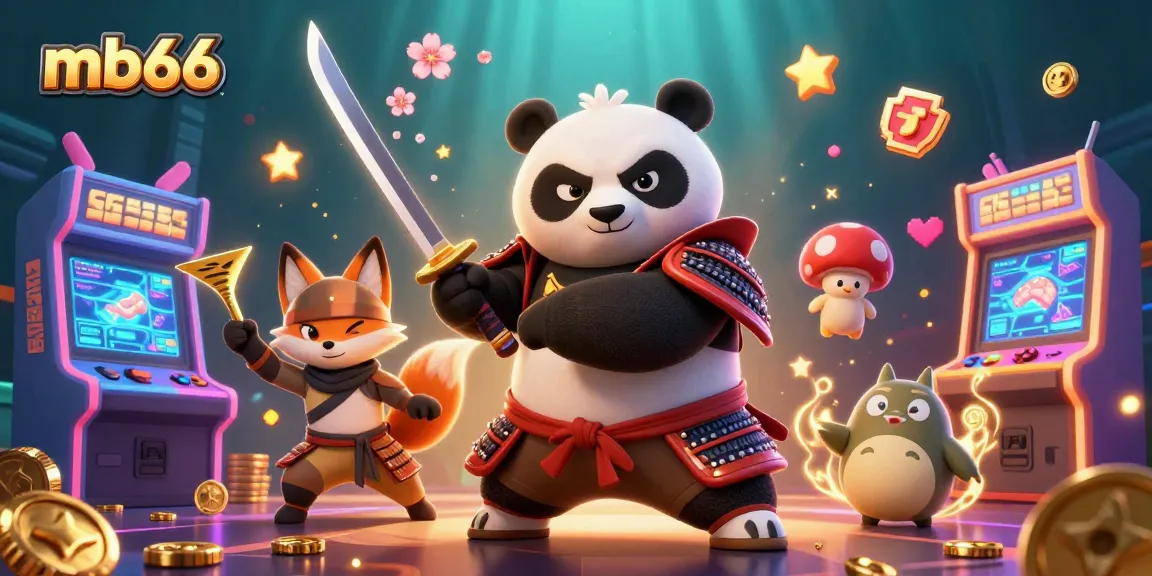 Experience thrilling gameplay with mb66, featuring colorful samurai panda and ninja fox in an engaging casino scene.