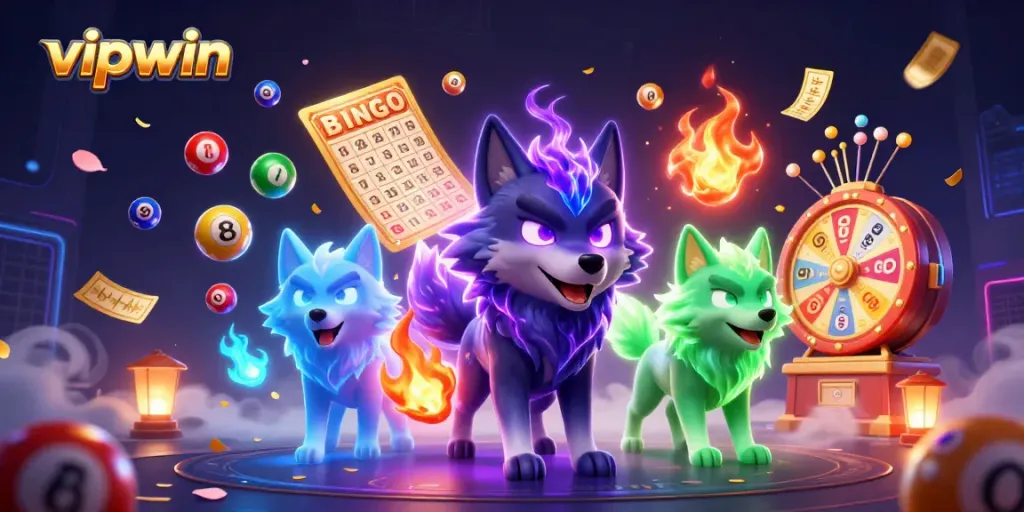Experience the thrilling offerings of vipwin with vibrant lottery elements and ghostly wolves.