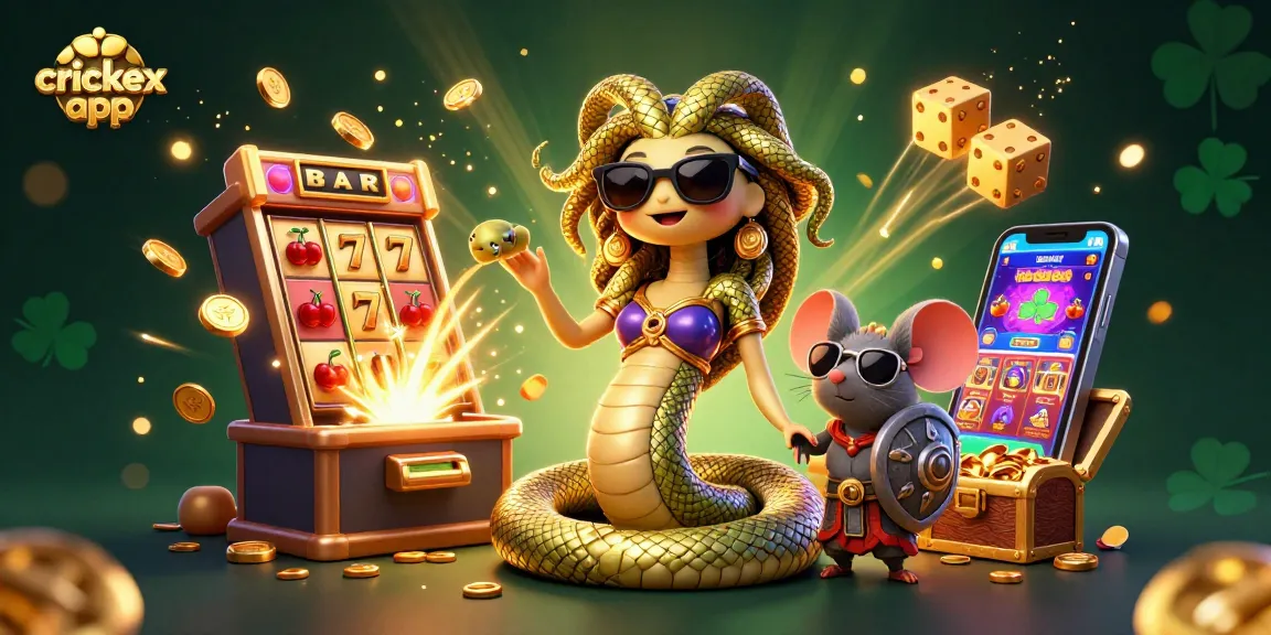 Play exciting games with the crickex app, featuring a dynamic scene with Medusa and casino elements.