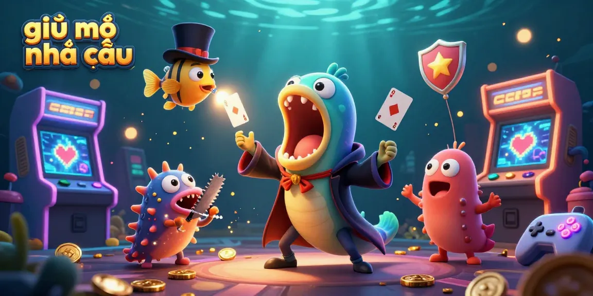 Experience the magic of giải mã nhà cái with a vibrant underwater casino scene featuring a bioluminescent gulper eel performing card tricks.