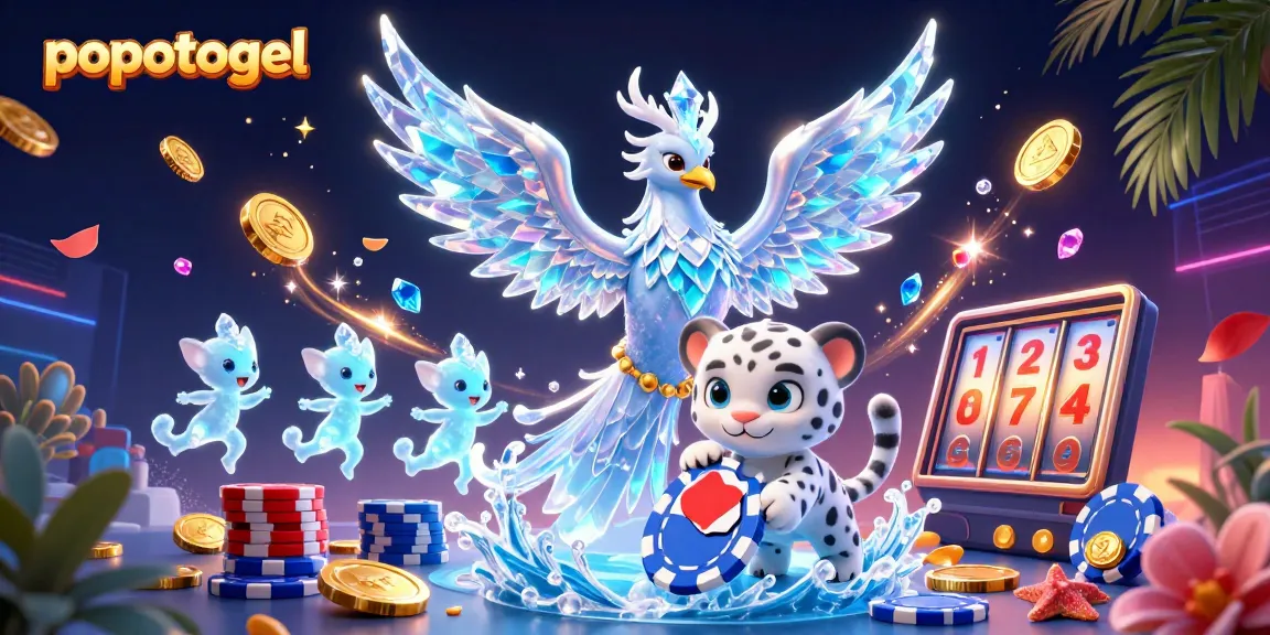 Experience thrilling online slots with popotogel's vibrant casino scene filled with dynamic characters and sparkling elements.
