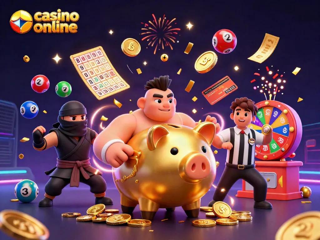 Apuesta en el casino online español y disfruta de emocionantes premios mientras los personajes animados interactúan en un ambiente festivo.