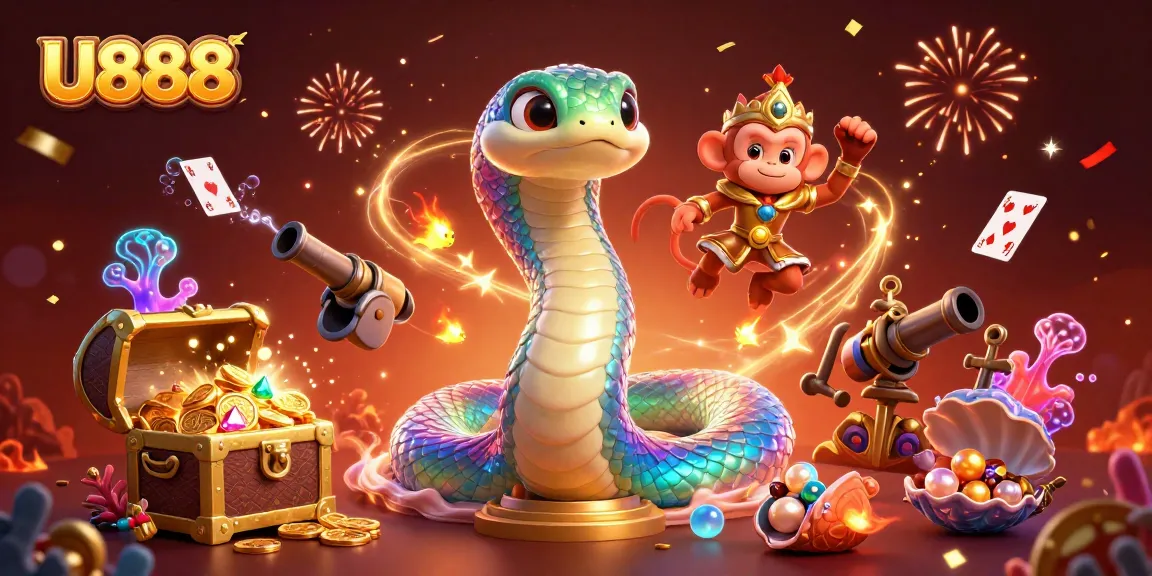 Experience U888's vibrant online gaming world featuring colorful characters and casino elements.