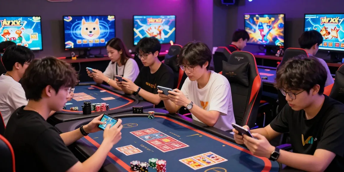 Exciting gameplay at Yo88 with young adults immersed in card games and vibrant gaming atmosphere.