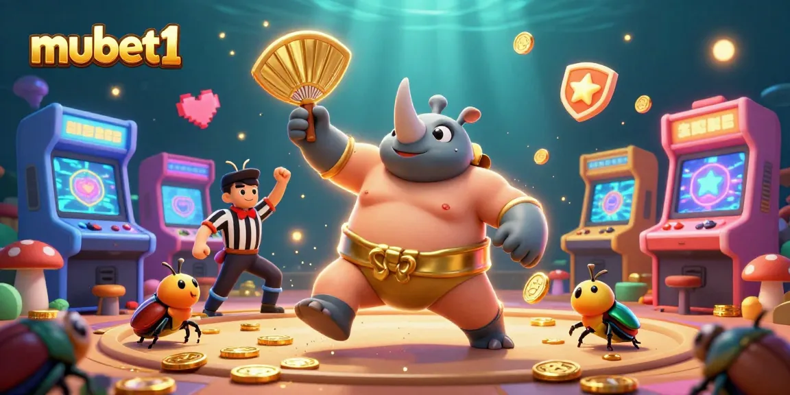Experience thrilling gameplay at mubet1 with colorful arcade elements, vibrant coins, and engaging characters.