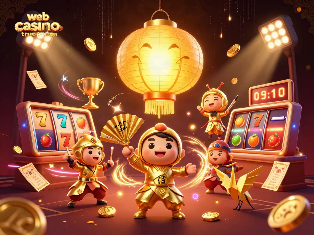 Chơi web casino trực tuyến với các nhân vật hoạt hình 3D hấp dẫn giữa không gian sòng bạc.