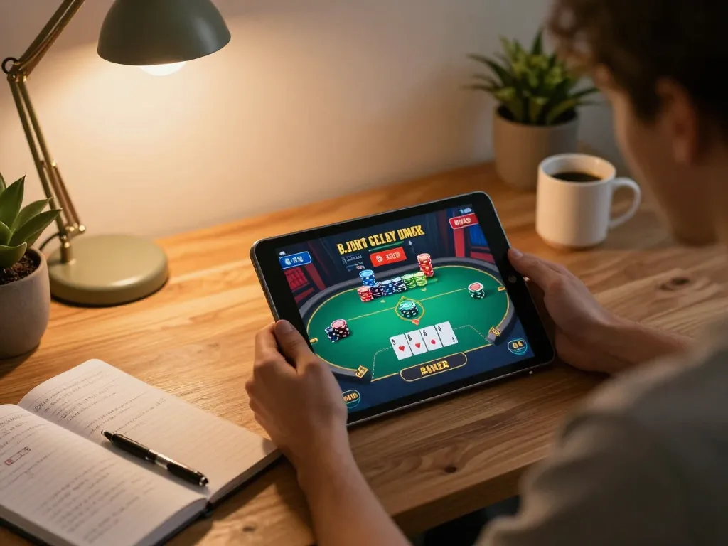 calzadagallery highlight online poker action on a tablet in a cozy home setting