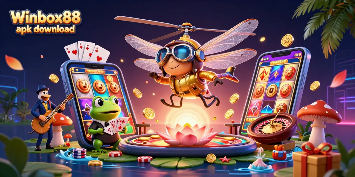 Experience the excitement of Winbox88 apk download with an engaging 3D casino scene featuring vibrant game elements.