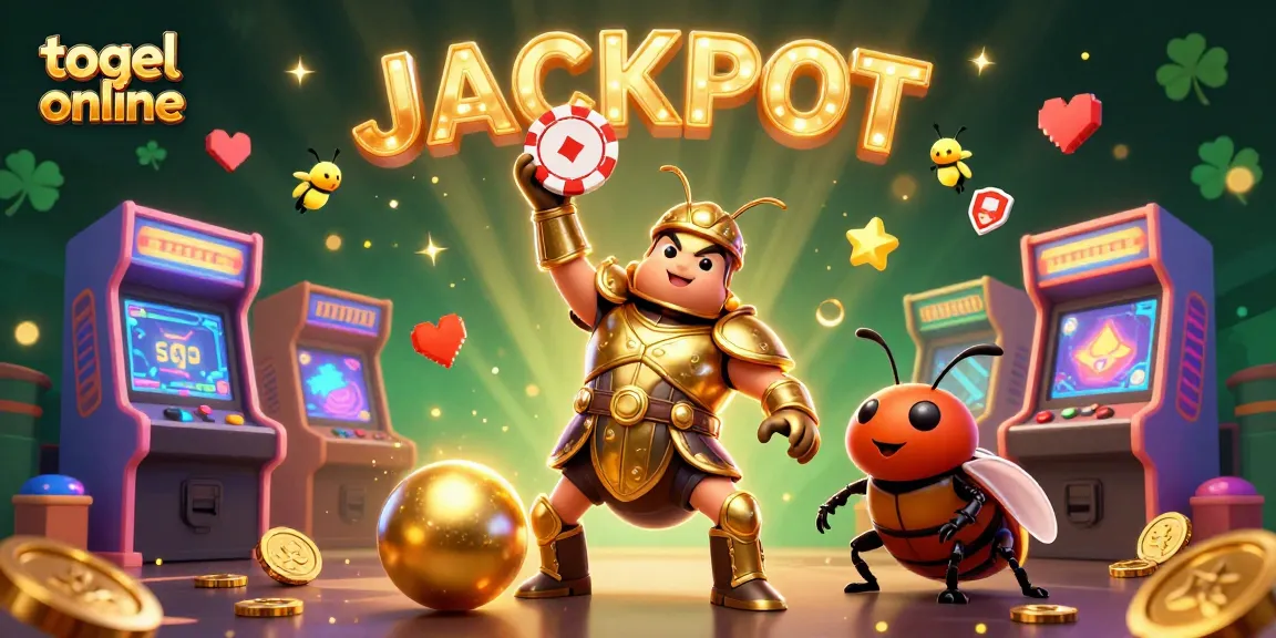 Engage with togel online in a vibrant, cartoonish 3D scene showcasing a hercules beetle and dynamic gaming elements.