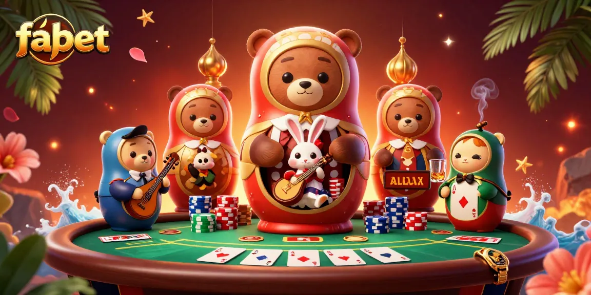 Engage with fabet in a vibrant casino scene featuring unique cartoon characters and gaming elements.