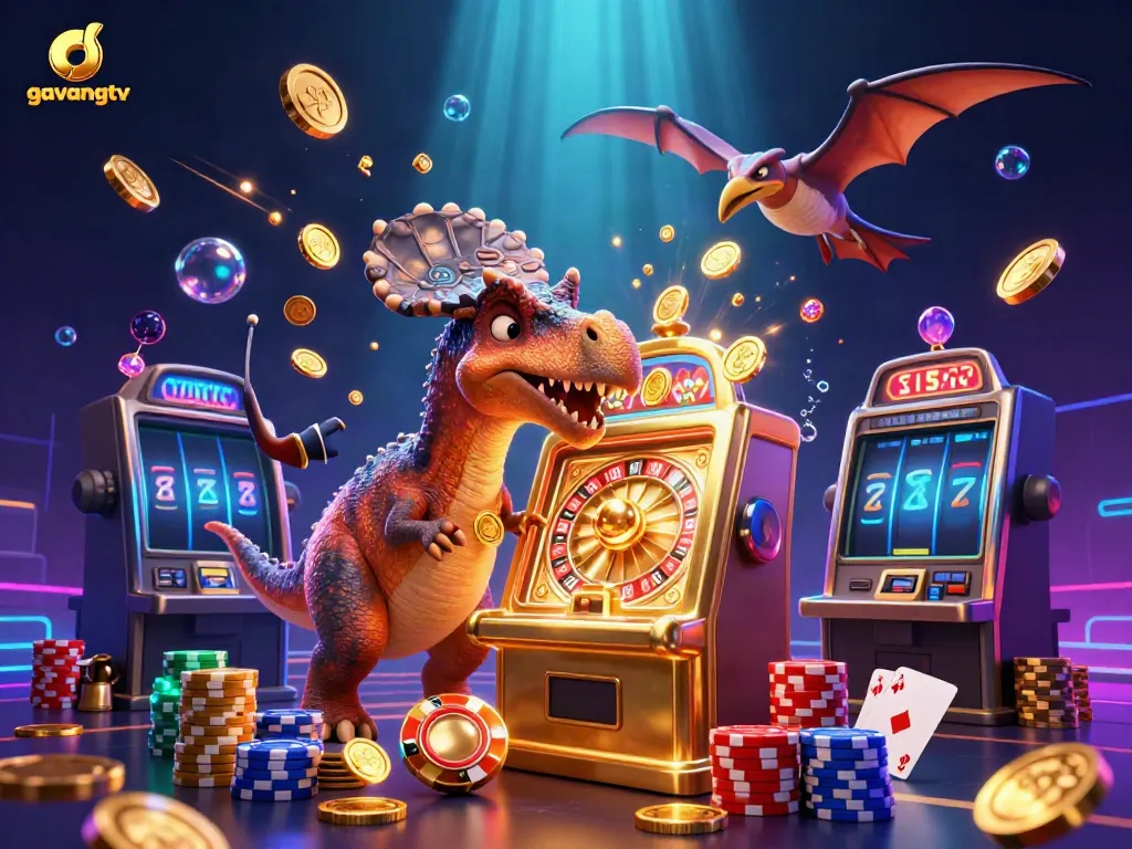 Experience thrilling wins as gavangtv brings together prehistoric creatures in a vibrant casino setting.