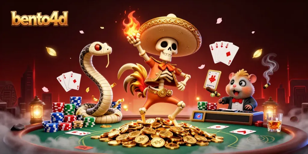 Engage in thrilling poker action with bento4d, featuring dynamic characters and colorful casino elements.