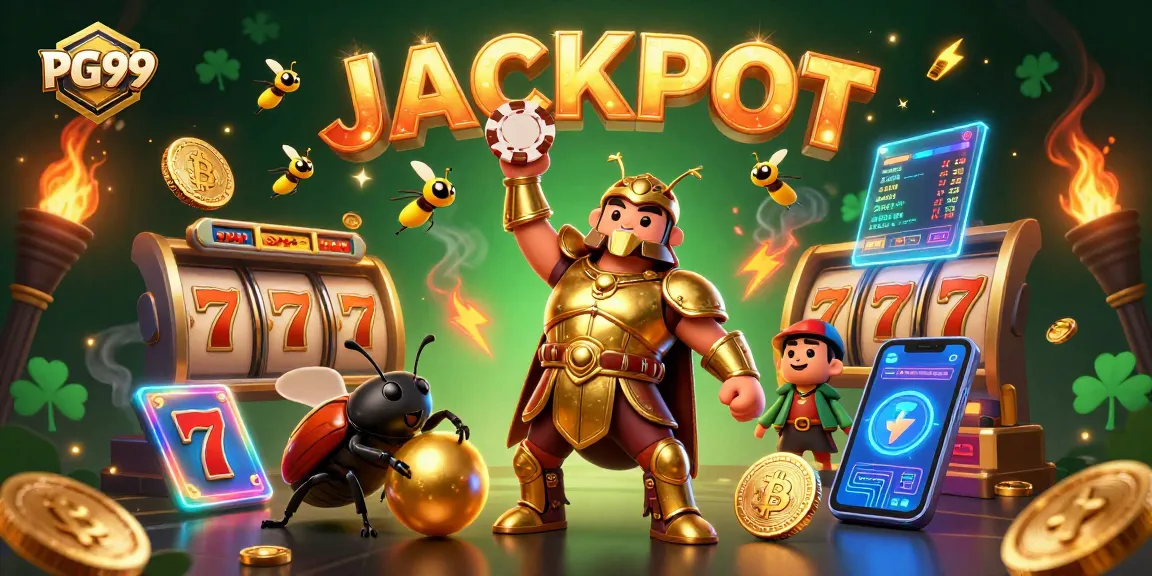 Celebrate big wins with PG99's exhilarating gameplay featuring beetles, jackpot visuals, and glowing coins.