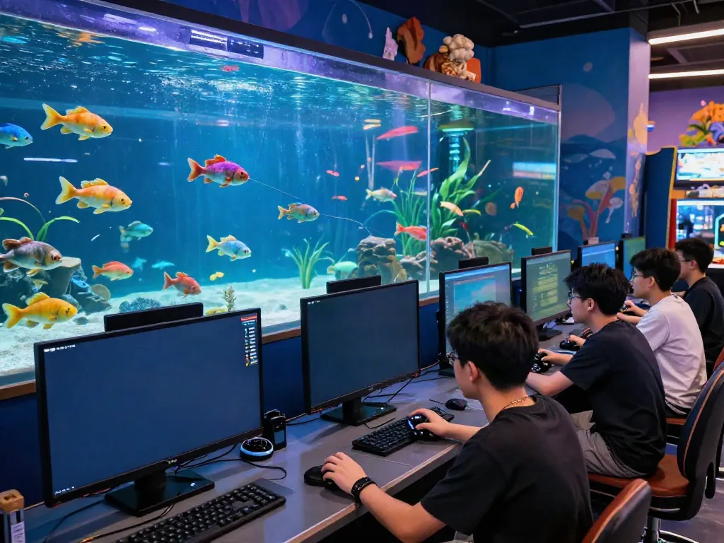 Players engaged in the latest fishing game, lại là Bắn cá đổi thưởng, in a vibrant arcade atmosphere.
