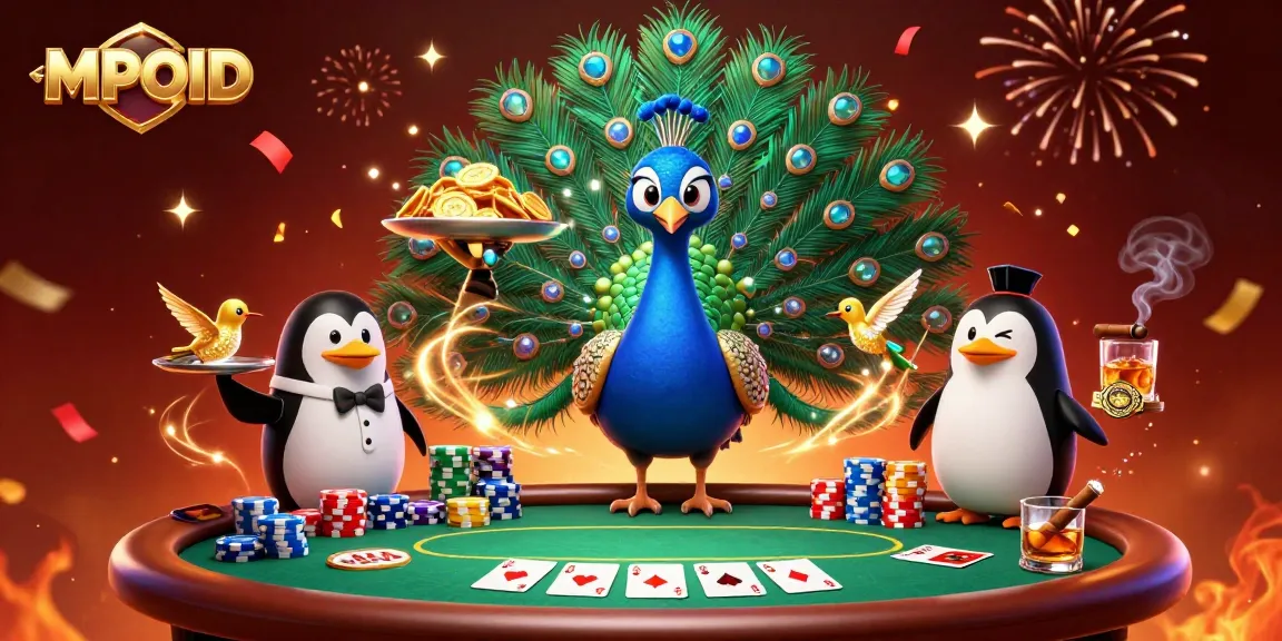 MPOID players enjoy a lively poker game with colorful chips and a vibrant 3D setting.